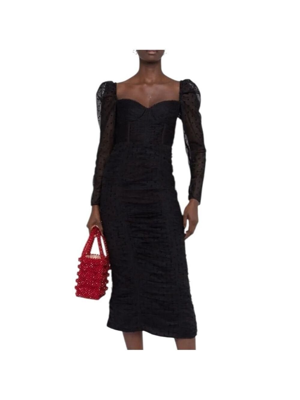 Self-Portrait Black Polka Dot Mesh Midi Dress Size 6
